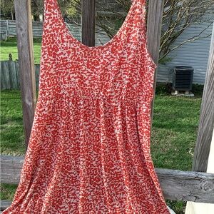 Red and White Patterned Sleeveless Dress